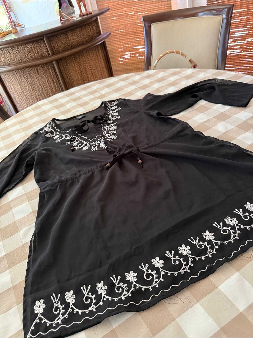 Joie Black Tunic with White Floral Embroidery